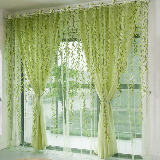 Green Willow Sheer Curtain For Living Room Window Blackout Curtains Home Decor Draperies Drapes Green Organza Tulle Curtain 1Pcs