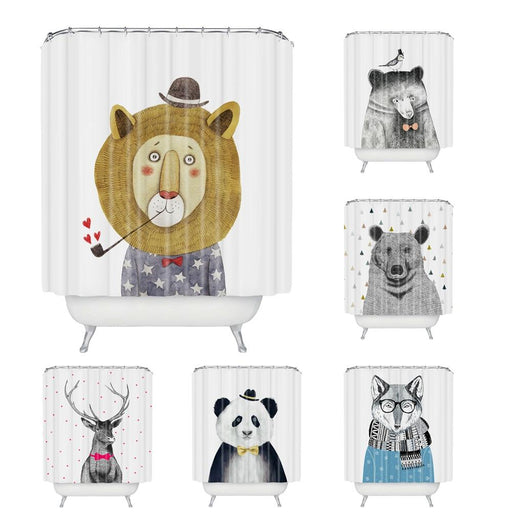 Animal Shower Curtain Polyester Fabric Cartoon Animals Waterproof 72"L