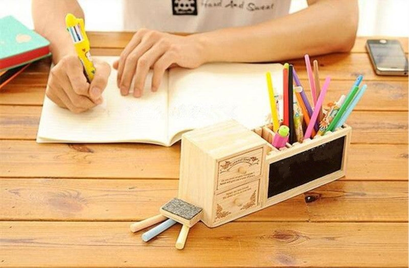 Wooden Pen Holder with Blackboard Tidy Desk Organizer. Best Office Accessories