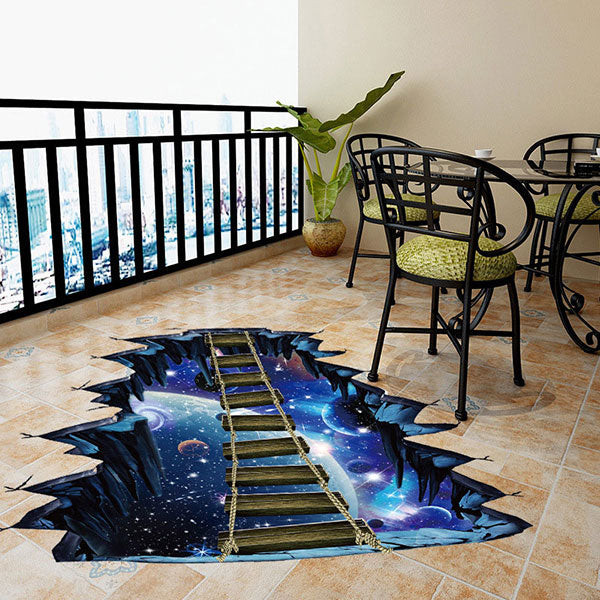 Large 3D Cosmic Space with Bridge Wall/Floor Sticker Home Decoration for Kids Room Wall Decals