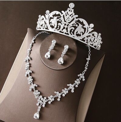 Noble Crystal Bridal Jewelry Sets Silver Fashion Wedding Jewelry Tiara Necklace Earrings for Brides Bridesmaids