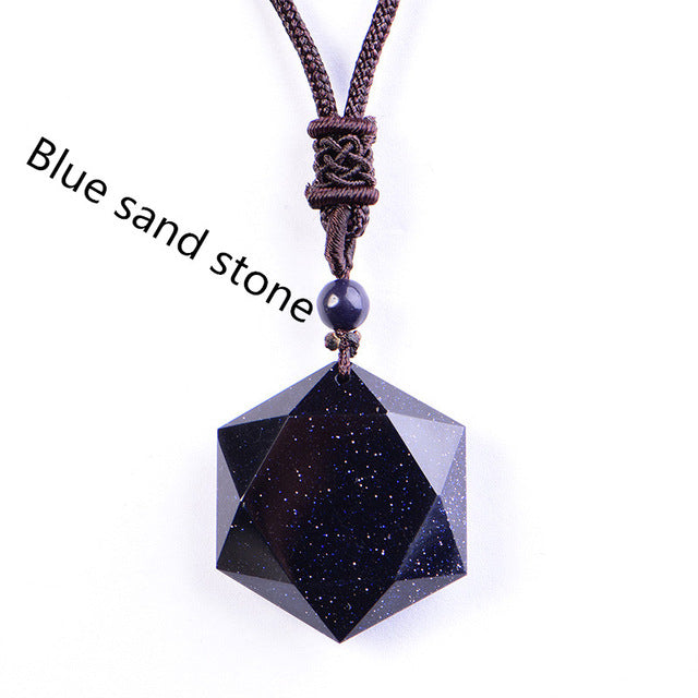 Black Six Awn Star Pendant Necklace Obsidian Jade Star Jewelry