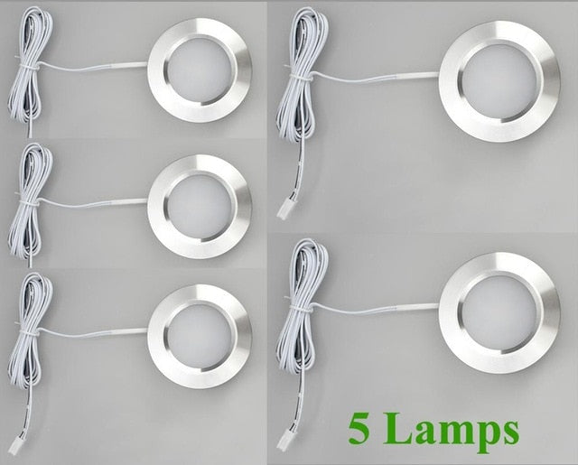 LED Under Cabinet Lights Closet Light 12V 3W Connecting Round Bookshelf Kitchen Surface Mounted Downlights Puck Showcase Lamp