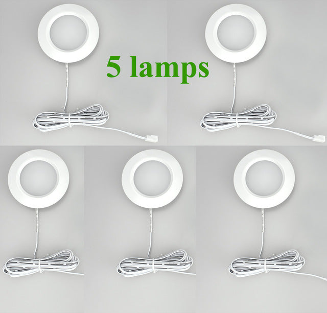 LED Under Cabinet Lights Closet Light 12V 3W Connecting Round Bookshelf Kitchen Surface Mounted Downlights Puck Showcase Lamp