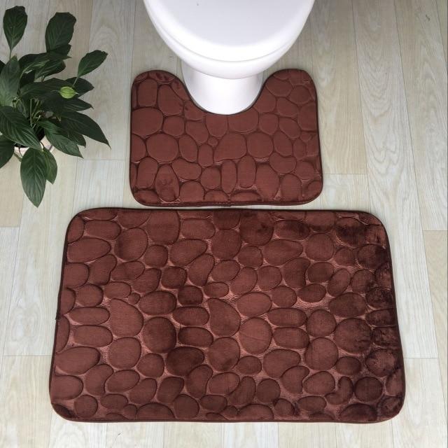 Bath Mats 3D Stone Memory Foam 2pcs Set Anti-Slip Floor Mats Bathroom Toilet Rugs