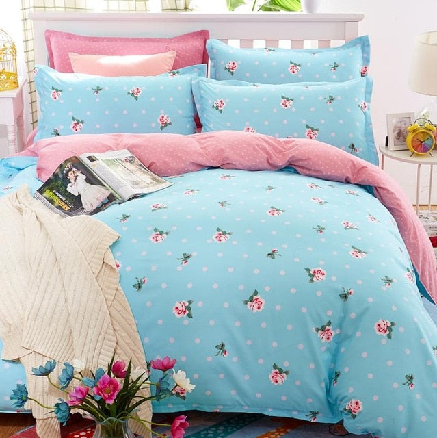 Classic Bedding Set 5 Sizes Grey Blue Flower Bed Linen
