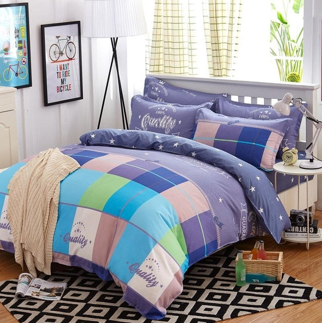 Classic Bedding Set 5 Sizes Grey Blue Flower Bed Linen