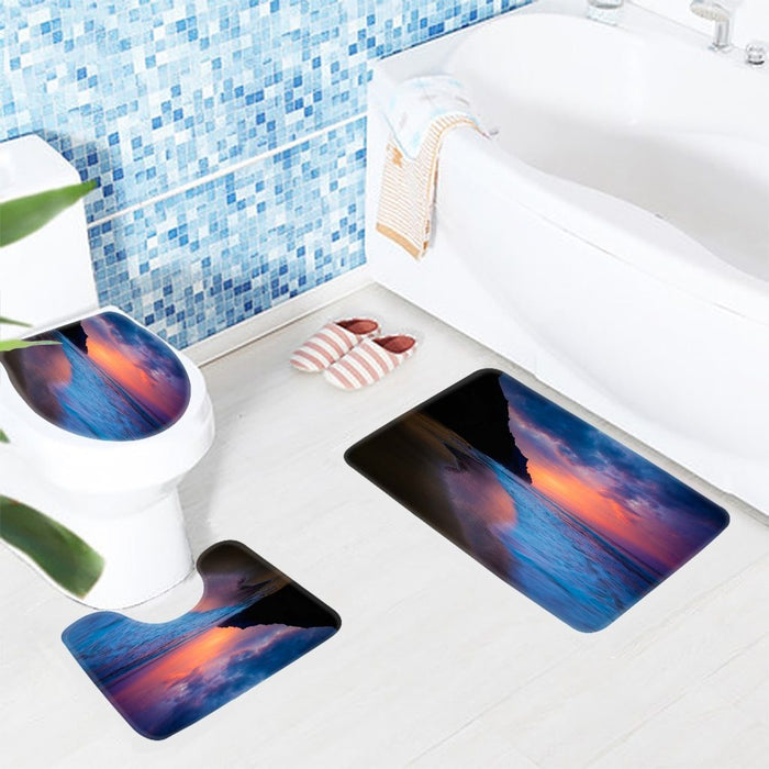 Bathroom Anti Slip Bath Mat Set 3pcs Bathroom Mat for Home Bathroom Decor (Pedestal Rug + Lid Toilet Cover + Bath Mat)