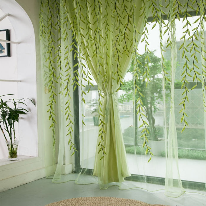 Green Willow Sheer Curtain For Living Room Window Blackout Curtains Home Decor Draperies Drapes Green Organza Tulle Curtain 1Pcs