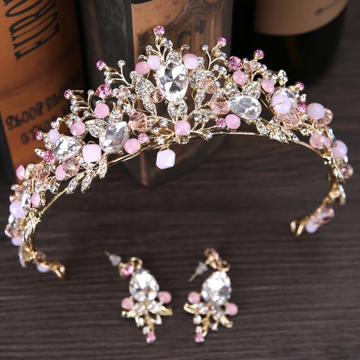 Luxury Pink Gold Pearl Bridal Crowns Tiara Bride Queen Crown Wedding Hair Accessories