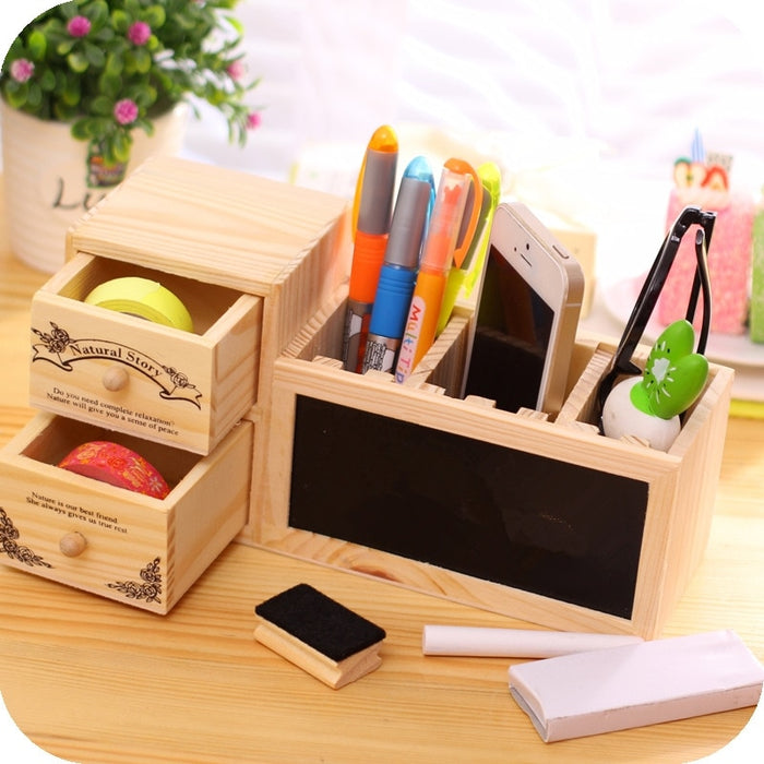 Wooden Pen Holder with Blackboard Tidy Desk Organizer. Best Office Accessories