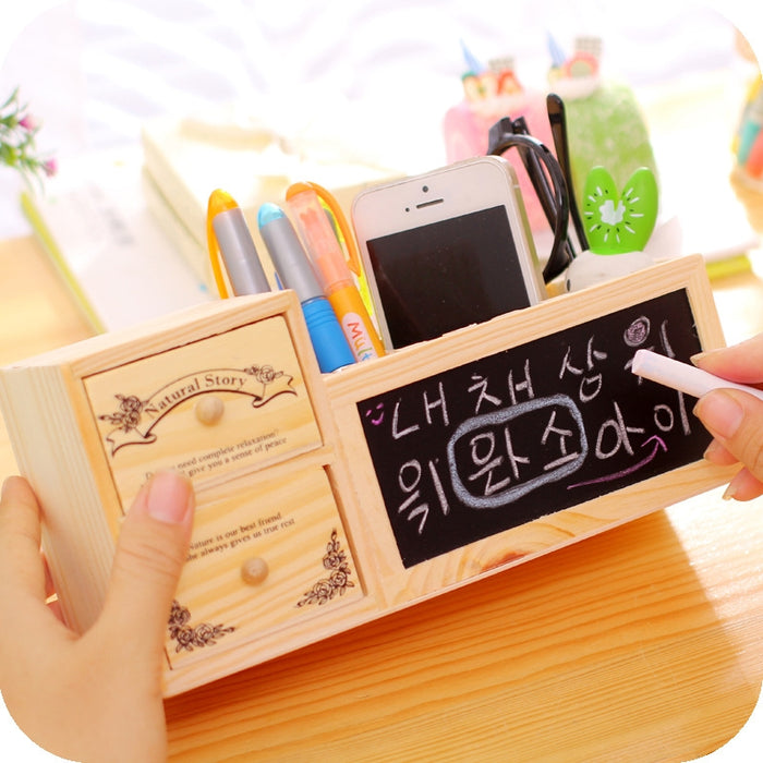 Wooden Pen Holder with Blackboard Tidy Desk Organizer. Best Office Accessories