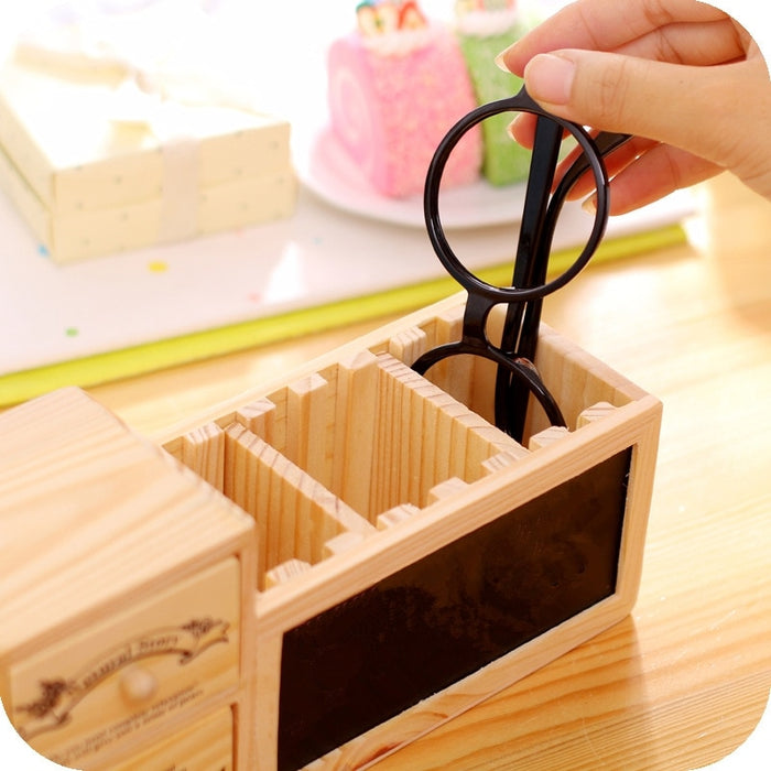 Wooden Pen Holder with Blackboard Tidy Desk Organizer. Best Office Accessories