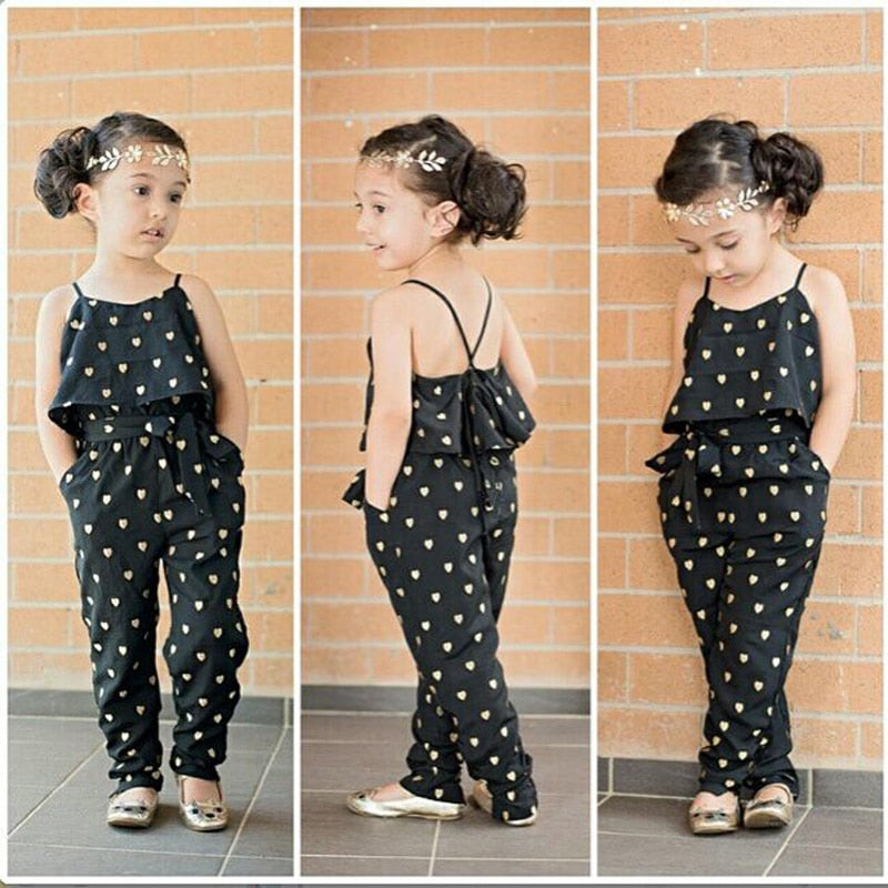 Girls Clothing Sets Cotton Sleeveless Polka Dot Jumpsuit Strap Suit