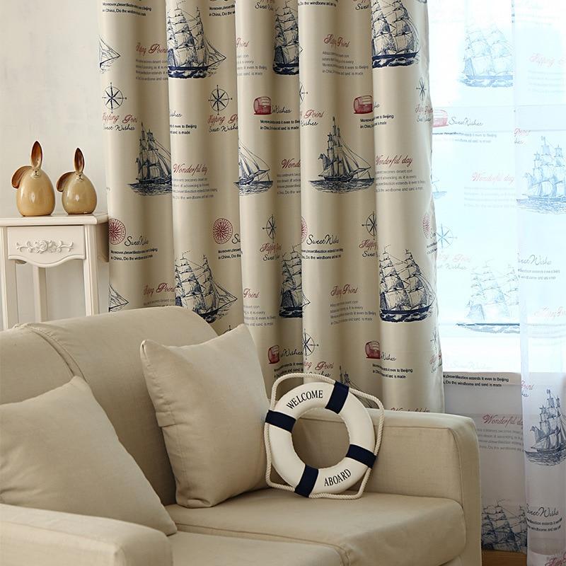 Drapery Nautical Style Vintage Print Ship Pattern