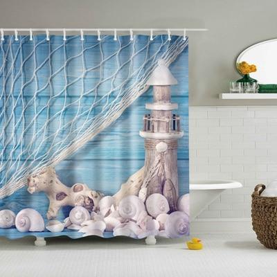Beach Conch Starfish Shell Polyester Shower Curtains