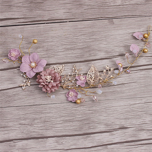 Handmade Party Hair Decoration Ornaments Gold Purple Series Bride Headdress Handmade Bridal Party Wedding