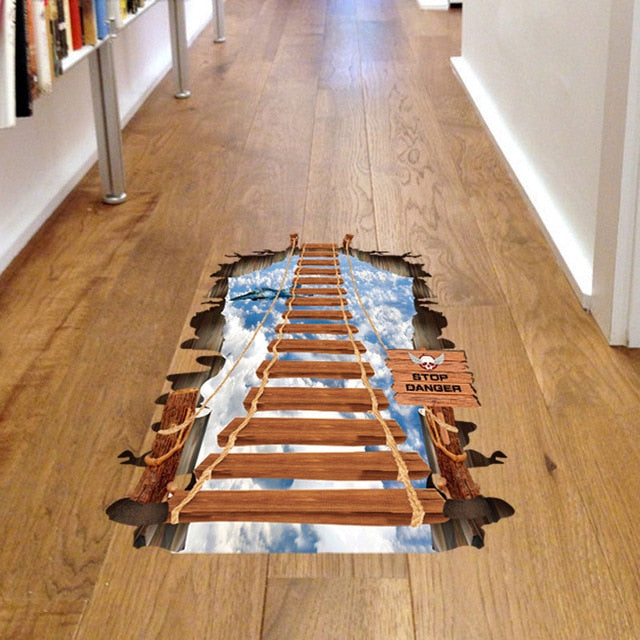 Large 3D Cosmic Space with Bridge Wall/Floor Sticker Home Decoration for Kids Room Wall Decals