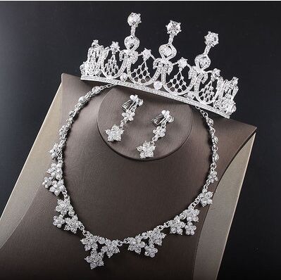Noble Crystal Bridal Jewelry Sets Silver Fashion Wedding Jewelry Tiara Necklace Earrings for Brides Bridesmaids