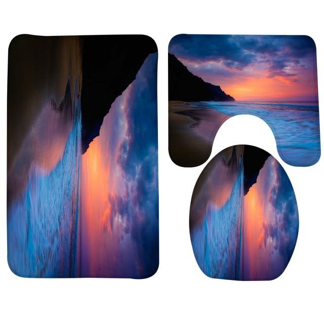 Bathroom Anti Slip Bath Mat Set 3pcs Bathroom Mat for Home Bathroom Decor (Pedestal Rug + Lid Toilet Cover + Bath Mat)