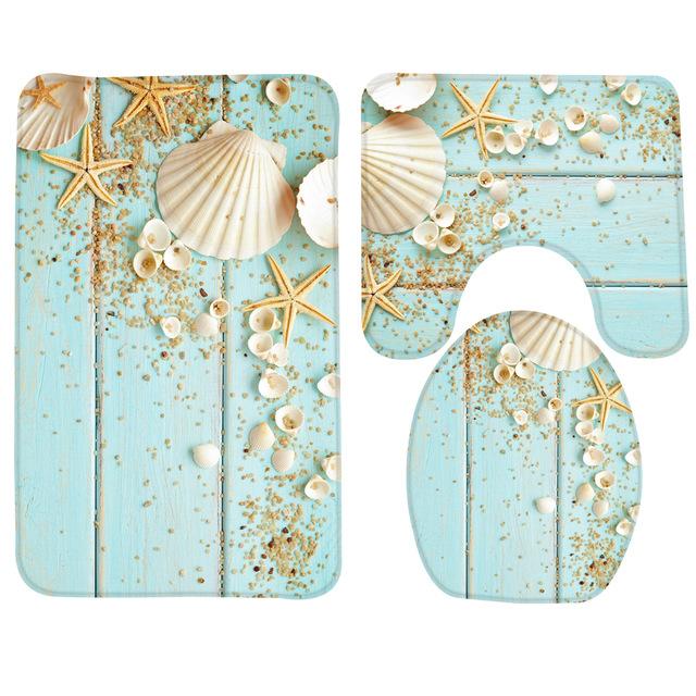 Bathroom Anti Slip Bath Mat Set 3pcs Bathroom Mat for Home Bathroom Decor (Pedestal Rug + Lid Toilet Cover + Bath Mat)