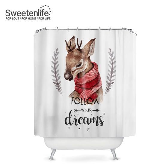 Animal Shower Curtain Polyester Fabric Cartoon Animals Waterproof 72"L