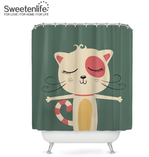 Animal Shower Curtain Polyester Fabric Cartoon Animals Waterproof 72"L