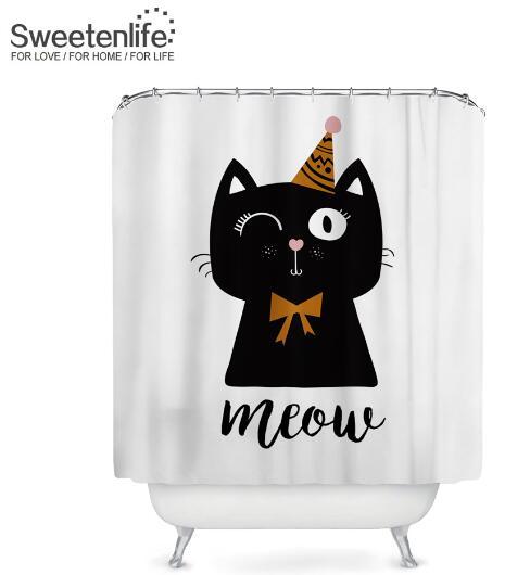 Animal Shower Curtain Polyester Fabric Cartoon Animals Waterproof 72"L