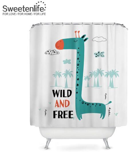 Animal Shower Curtain Polyester Fabric Cartoon Animals Waterproof 72"L
