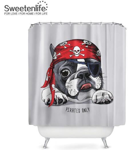 Animal Shower Curtain Polyester Fabric Cartoon Animals Waterproof 72"L