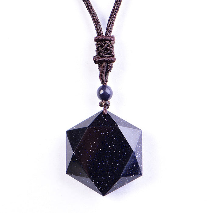 Black Six Awn Star Pendant Necklace Obsidian Jade Star Jewelry