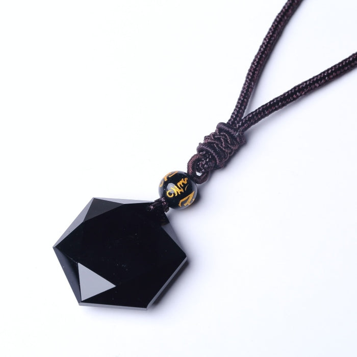 Black Six Awn Star Pendant Necklace Obsidian Jade Star Jewelry