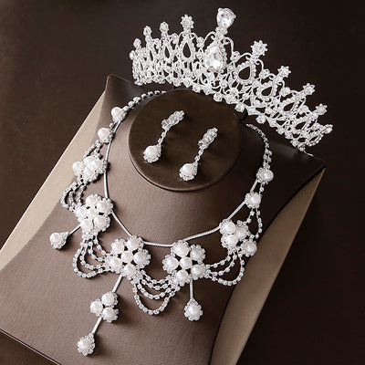Noble Crystal Bridal Jewelry Sets Silver Fashion Wedding Jewelry Tiara Necklace Earrings for Brides Bridesmaids