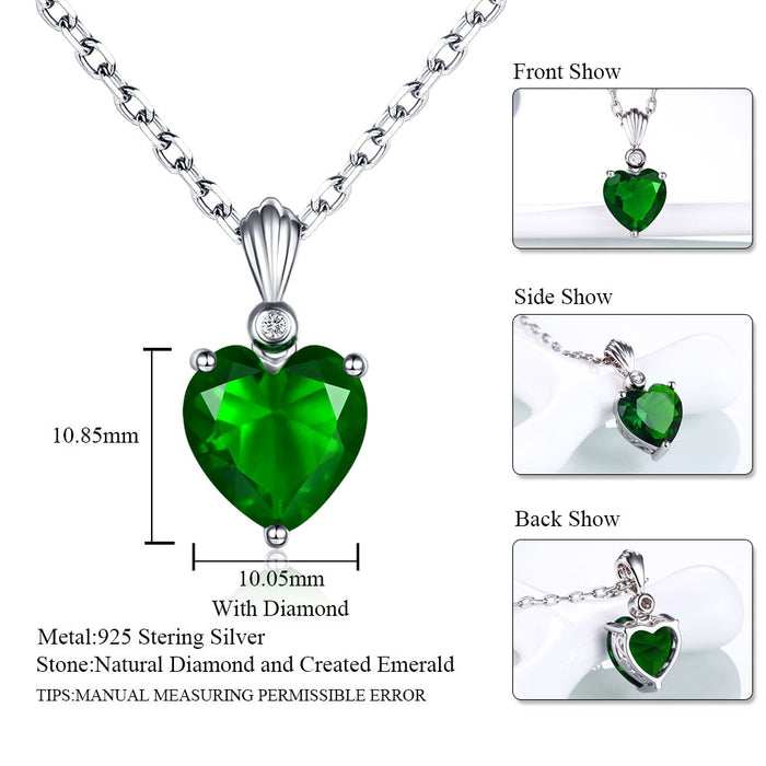 Sterling Silver 925 Emerald Necklace & Sapphire heart Pendant Ruby jewelry for women