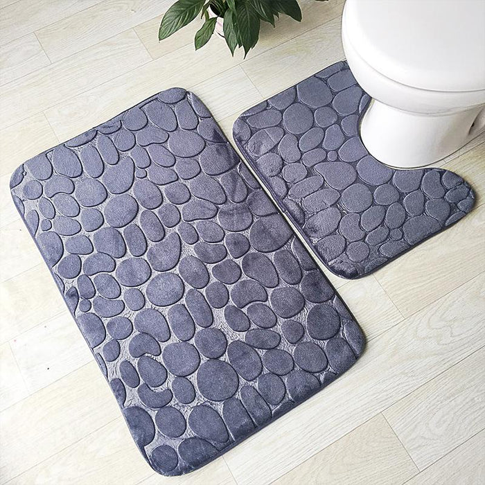 Bath Mats 3D Stone Memory Foam 2pcs Set Anti-Slip Floor Mats Bathroom Toilet Rugs