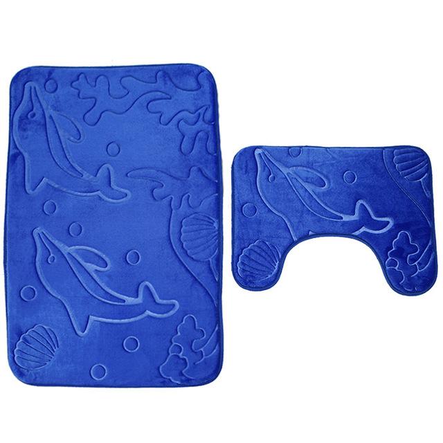 Bath Mats 3D Stone Memory Foam 2pcs Set Anti-Slip Floor Mats Bathroom Toilet Rugs