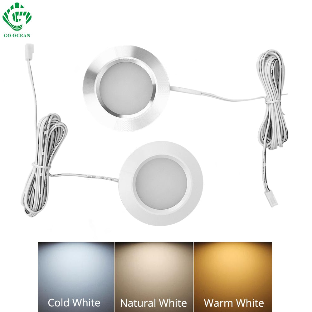 LED Under Cabinet Lights Closet Light 12V 3W Connecting Round Bookshelf Kitchen Surface Mounted Downlights Puck Showcase Lamp