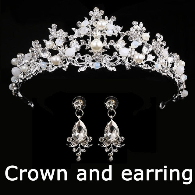 Bridal Wedding Jewelry Set Tiaras Crown with Earrings Headband Wedding Accessories