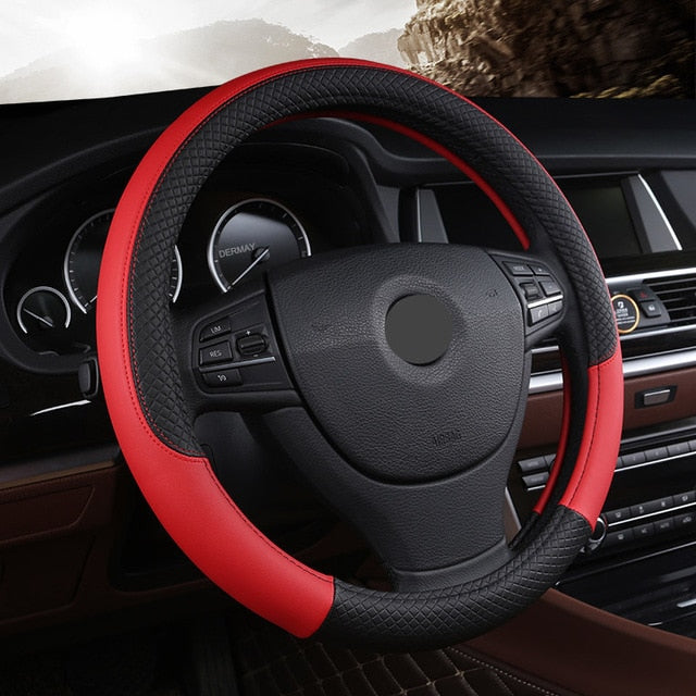 Leather Universal Car Steering-wheel Cover 38CM Car-styling Sport Auto Steering Wheel Covers Anti-Slip Automotive Accessories