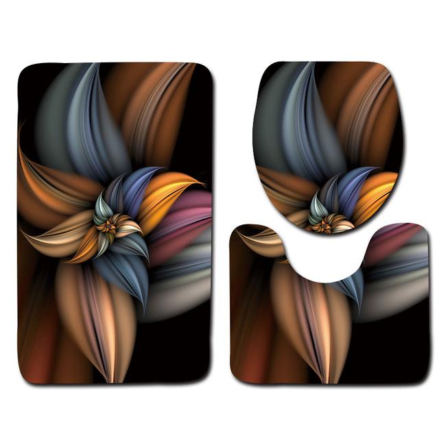 Bathroom 3 pc set in embossed soft Flannel includes Floor Rug, Contour Mat, Toilet Seat Cover, Absorbent Bath Mat for Home Decoration 3Pcs/Set 3D