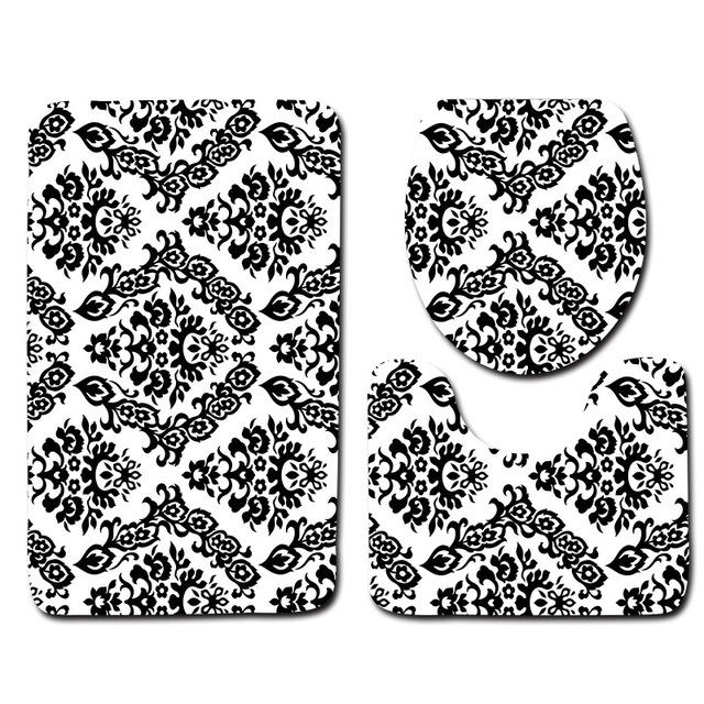 Bathroom 3 pc set in embossed soft Flannel includes Floor Rug, Contour Mat, Toilet Seat Cover, Absorbent Bath Mat for Home Decoration 3Pcs/Set 3D