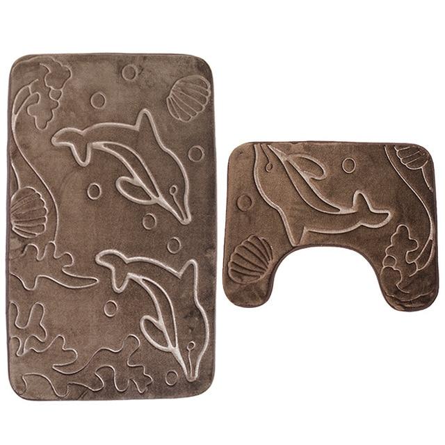 Bathroom 3 pc set in embossed soft Flannel includes Floor Rug, Contour Mat, Toilet Seat Cover, Absorbent Bath Mat for Home Decoration 3Pcs/Set 3D