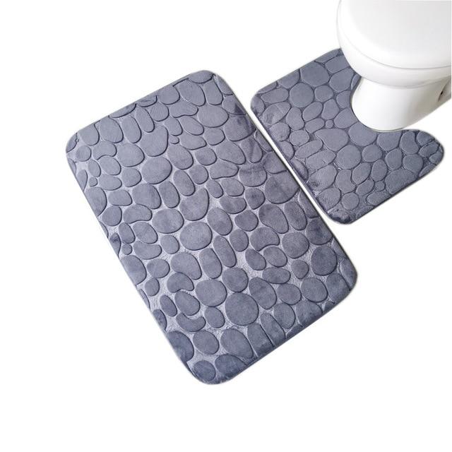 Bathroom 3 pc set in embossed soft Flannel includes Floor Rug, Contour Mat, Toilet Seat Cover, Absorbent Bath Mat for Home Decoration 3Pcs/Set 3D