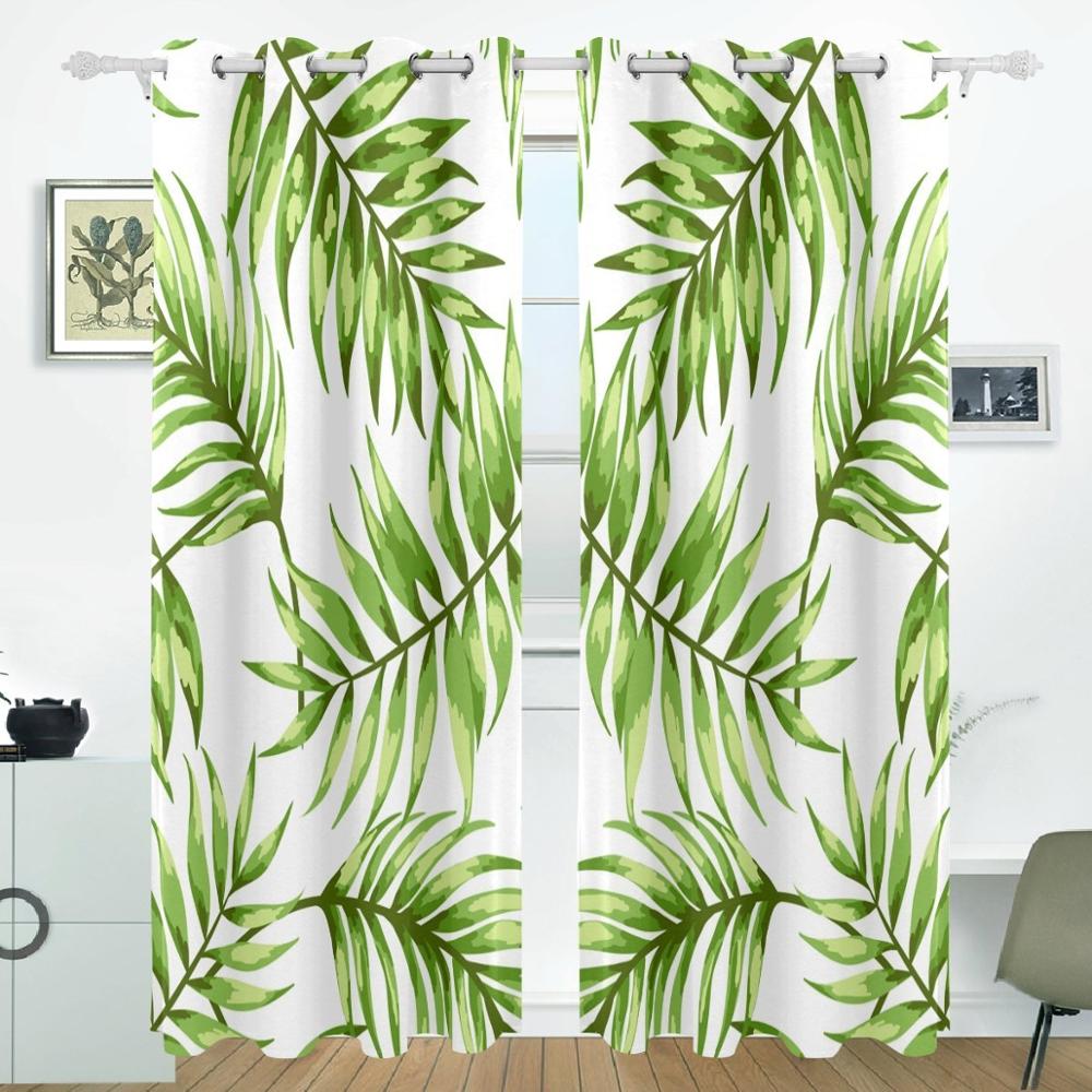 Tropical Leaves Curtains Drapes Panels Darkening Blackout Grommet Room Divider for Patio Window Sliding Glass Door 55x84 Inches
