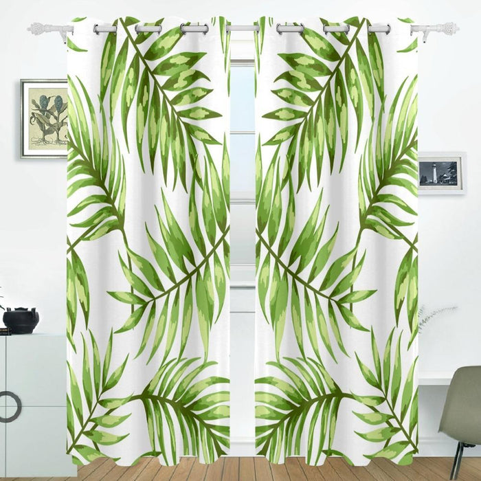 Tropical Leaves Curtains Drapes Panels Darkening Blackout Grommet Room Divider for Patio Window Sliding Glass Door 55x84 Inches